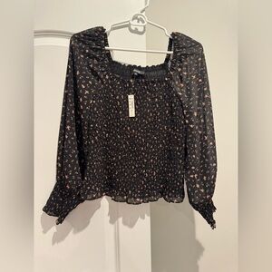 Madewell (Re)sourced Georgette Lucie Bubble-Sleeve Smocked Top in Stem Scatter